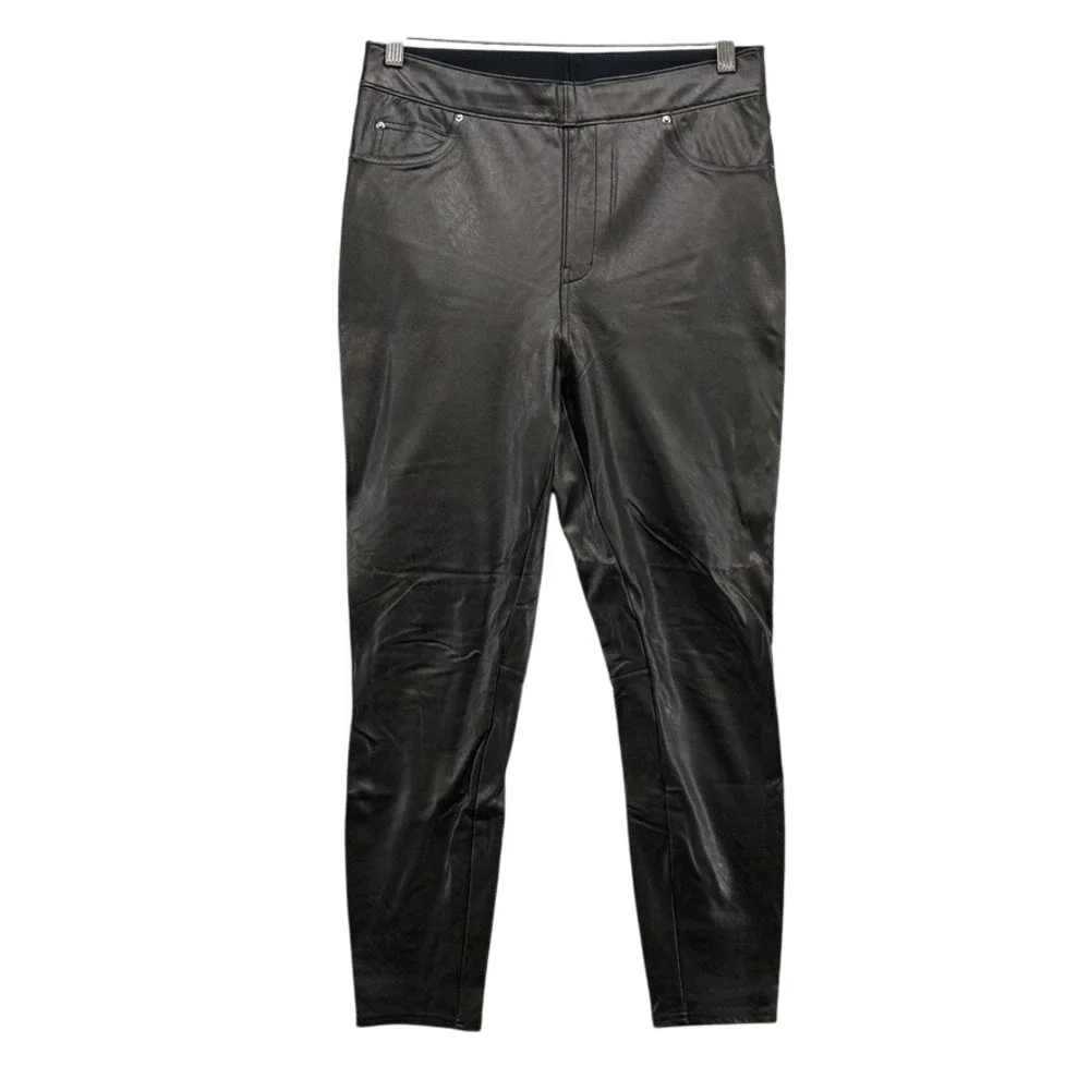 Spanx Faux Leather Leggings Women Large Black High Rise Skinny Pull On Pants